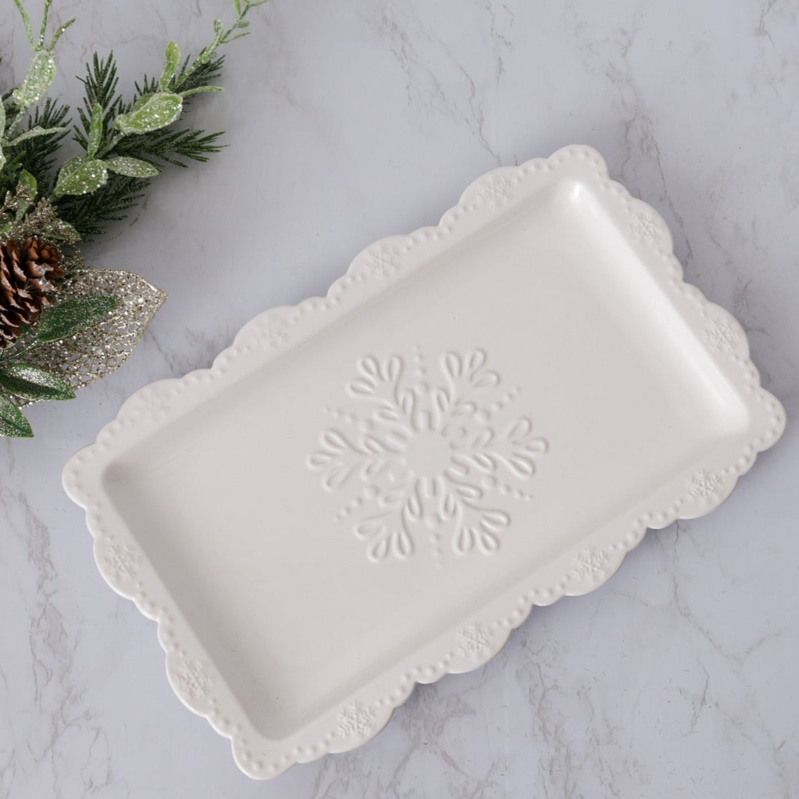 White Christmas Snowflake Platter