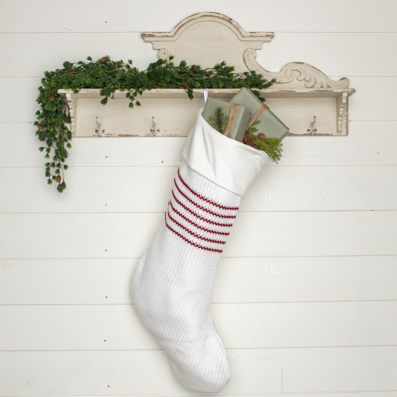 18" White Stocking With Red Stripes