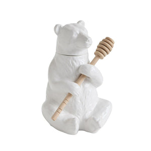 White Ceramic Bear Honey Pot