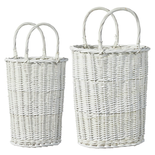 White Tall Handled Basket
