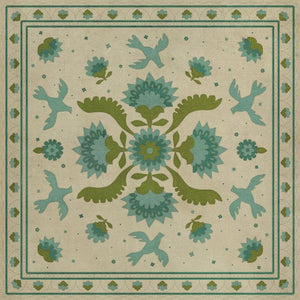 Williamsburg Applique Azure Moss Vinyl Floor Cloth