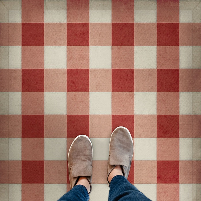Williamsburg Gingham Canvas Red Vinyl Floor Cloth