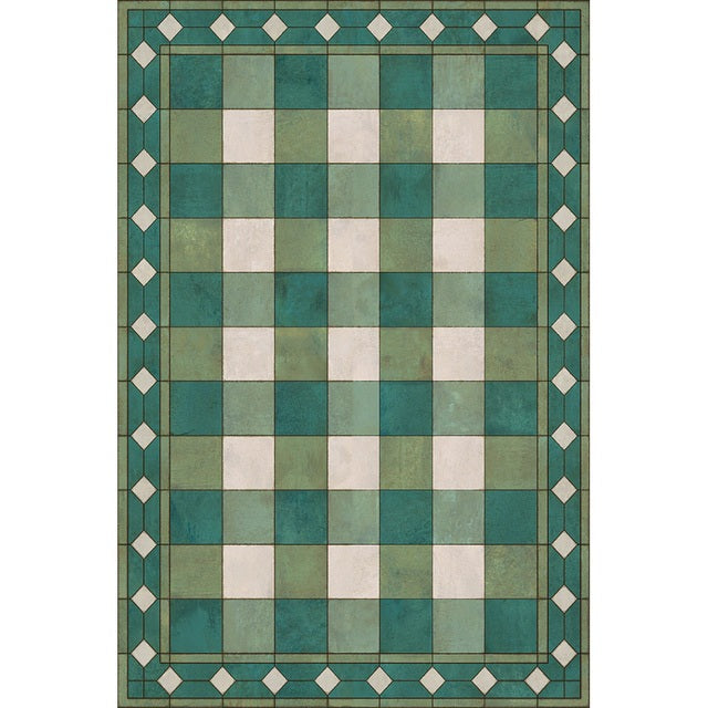Williamsburg Gingham Tile Green Vinyl Floor Cloth