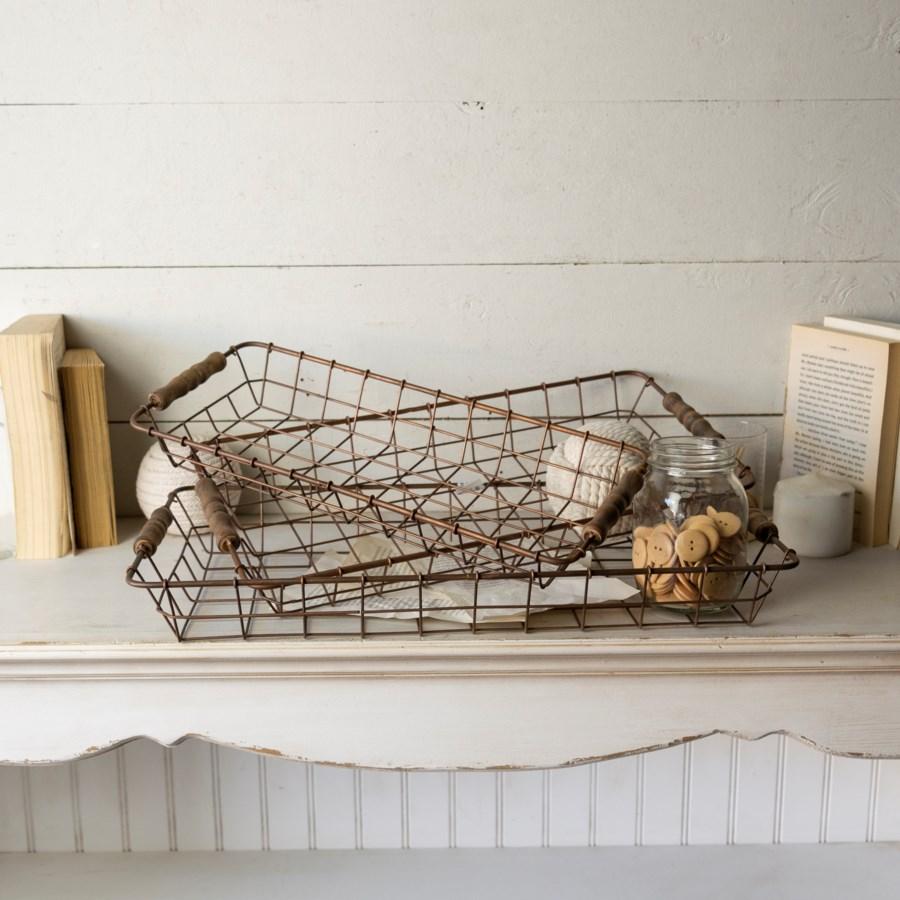 Detachable Metal Wire Basket with Wooden Handle for Reception Dining Room