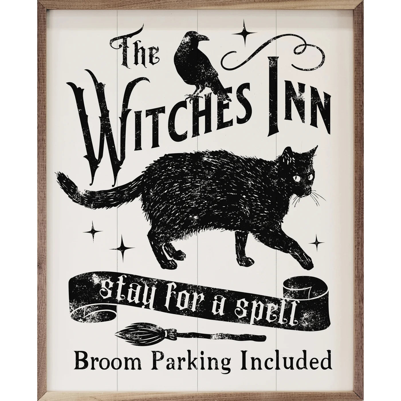 Witches Inn Stay For A Spell Cat White Wood Framed Print