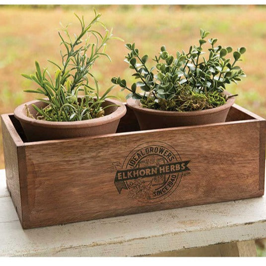 Wood Herbs Planter With Two Pots