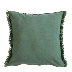 Wool Blend Green Slub Pillow With Stripes