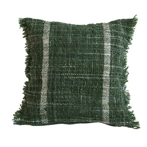 Wool Blend Green Slub Pillow With Stripes