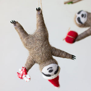 Wool Felt Christmas Sloth Ornament Set