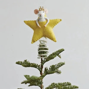 Wool Felt Star & Crowned Mouse Tree Topper