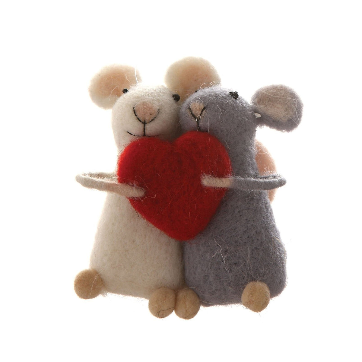 Wool Felt Mice Holding A Heart Ornament