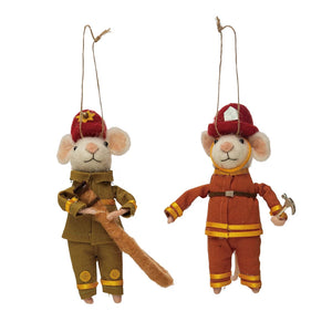 Wool Felt Police & Fireman Mouse Ornament