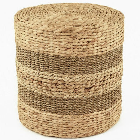 Woven Striped Cylinder Pouf